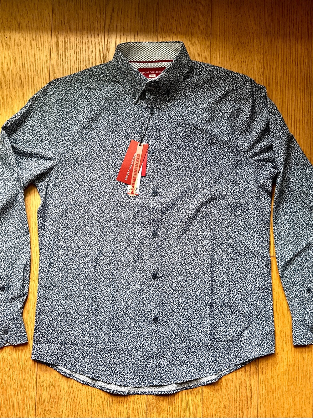 Men's Navy and White Micro-Print Dress Shirt NWT - Size M